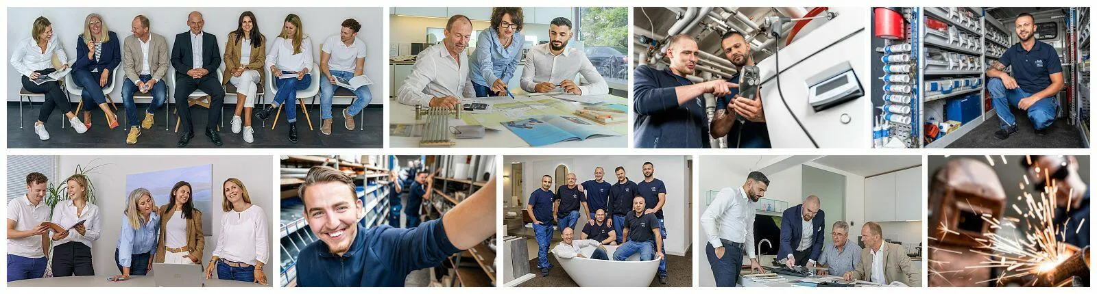 Collage aus Bilder der Mitarbeiter des SHK-Betriebs Richard Staib GmbH + Co. KG in Pforzheim