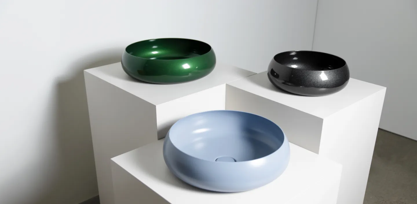 Drei Waschbecken BetteCraft mit Effektfarben 