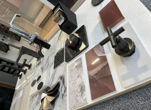 Materialcollage für ein Beratungsgespräch zur Badplanung bei Fa. Staib in Pforzheim