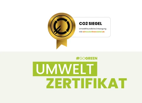 Collage aus CO2-Siegel und Umweltzertifikat, die von wirkaufenihrenabfall.de für Staib ausgestellt wurden.