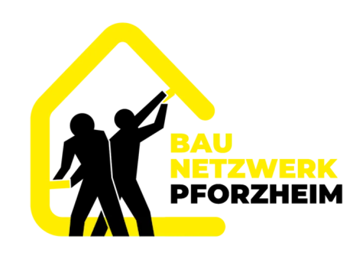 Schwarz-gelbes Logo der Baumesse in Pforzheim vor neutralen Hintergrund.