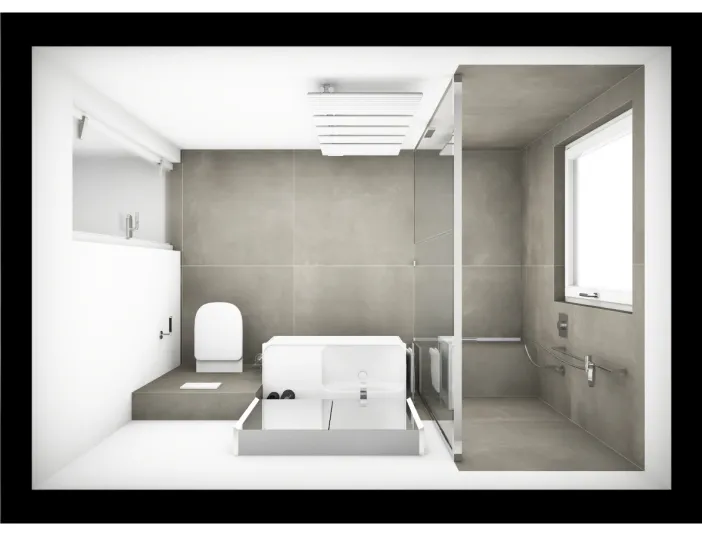 Birdsview graues Designbad mit bodengleicher Dusche